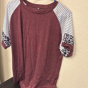 Women's Burgundy Raglan Top & long sleeve Mustard Striped Top- BUNDLE of 2